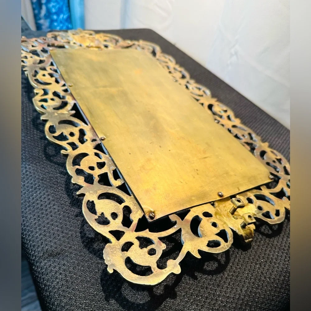 Antique 19th c. Victorian Brass Wall Mirror with Bacchus Face And Ornate Design